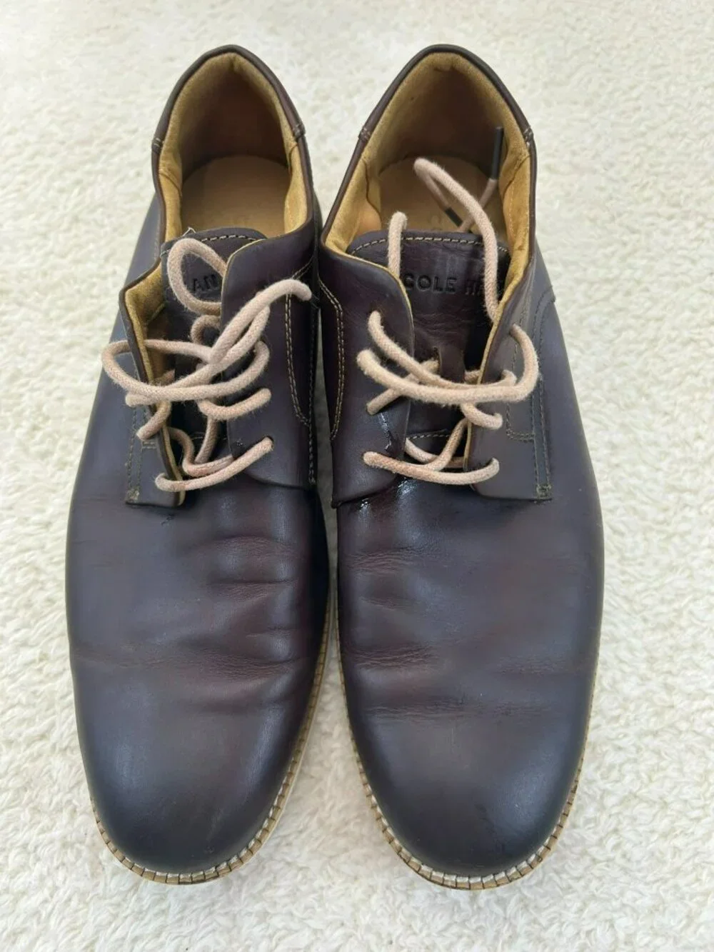 Cole Haan Mens Leather Lace-Up Brown Shoes Size 11M Round Toe Pre-Owned